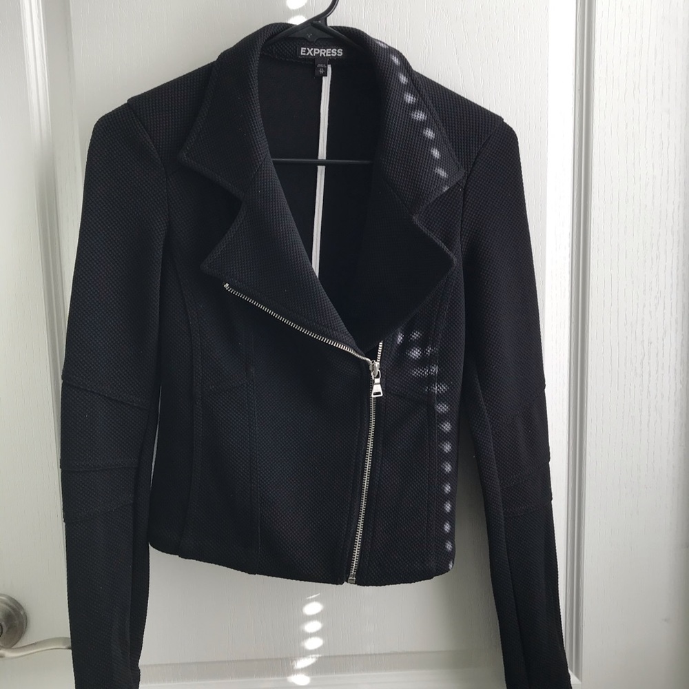 Black Moto style tight knit jacket